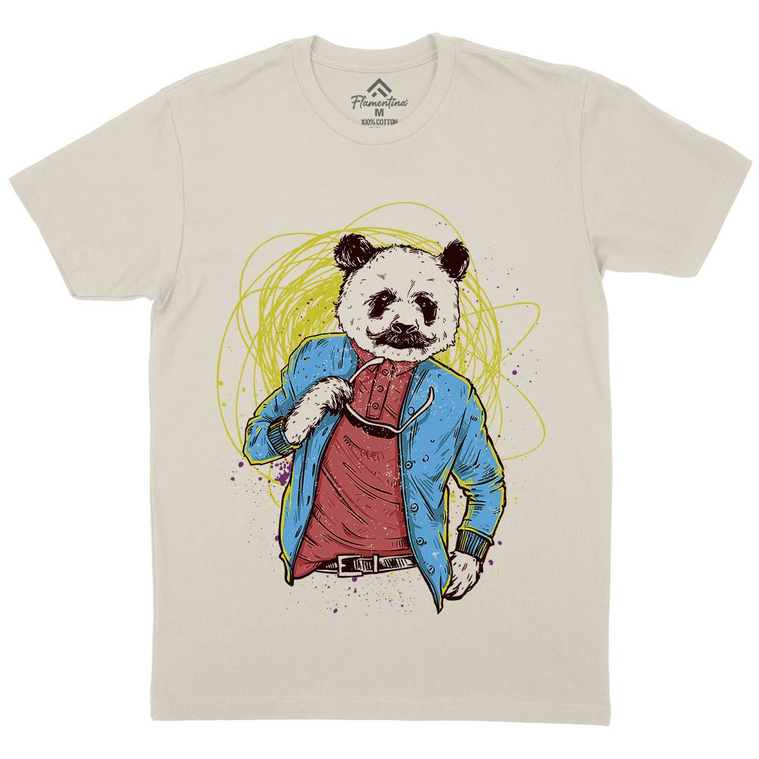 Panda Bear Mens Organic Crew Neck T-Shirt Animals C971