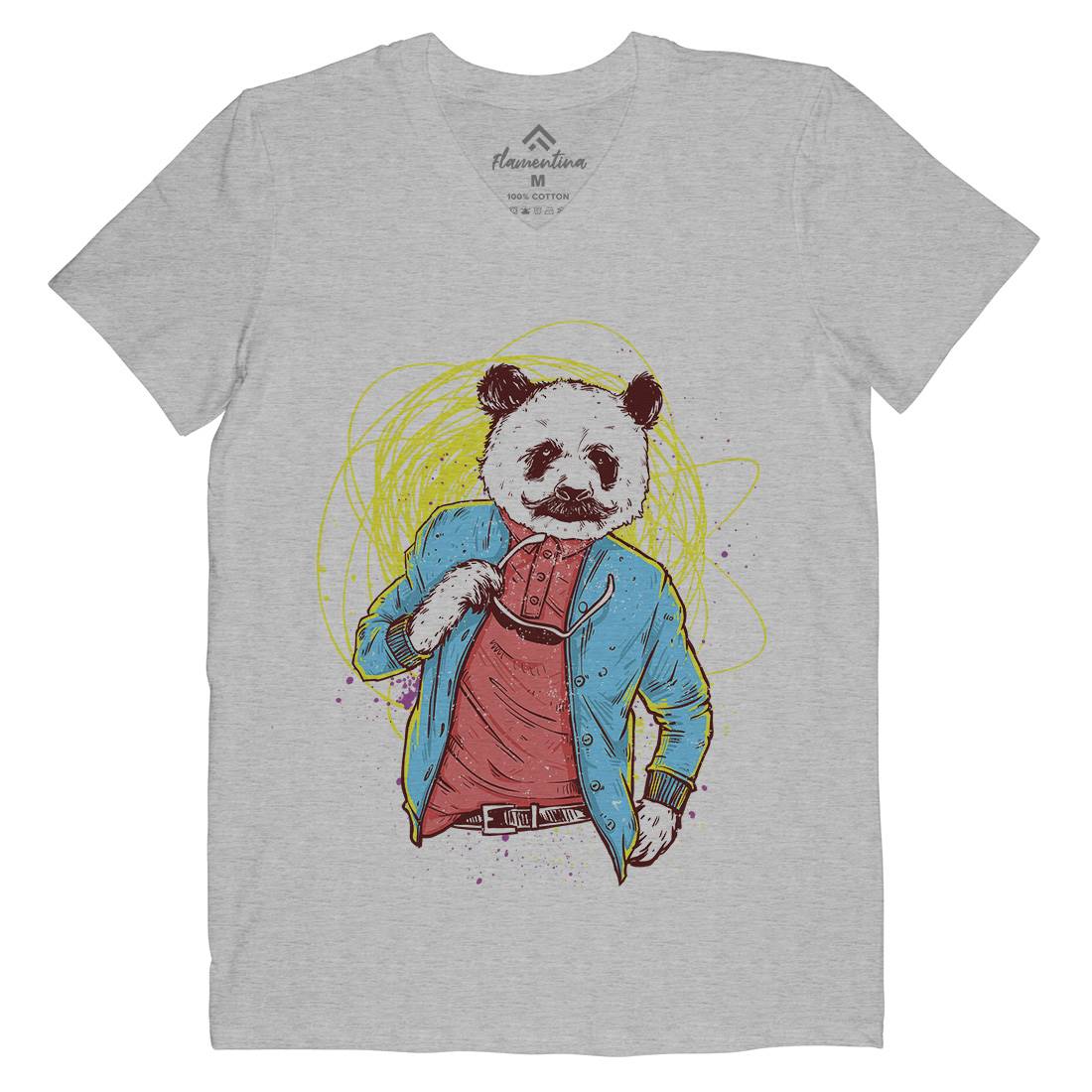 Panda Bear Mens Organic V-Neck T-Shirt Animals C971