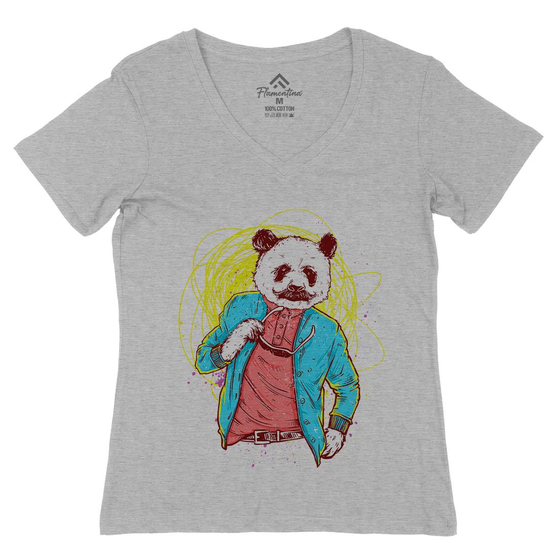 Panda Bear Womens Organic V-Neck T-Shirt Animals C971