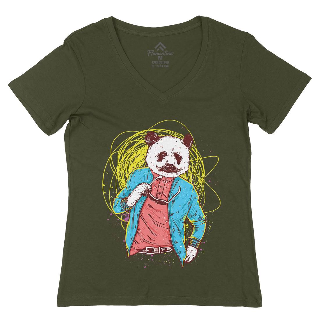 Panda Bear Womens Organic V-Neck T-Shirt Animals C971