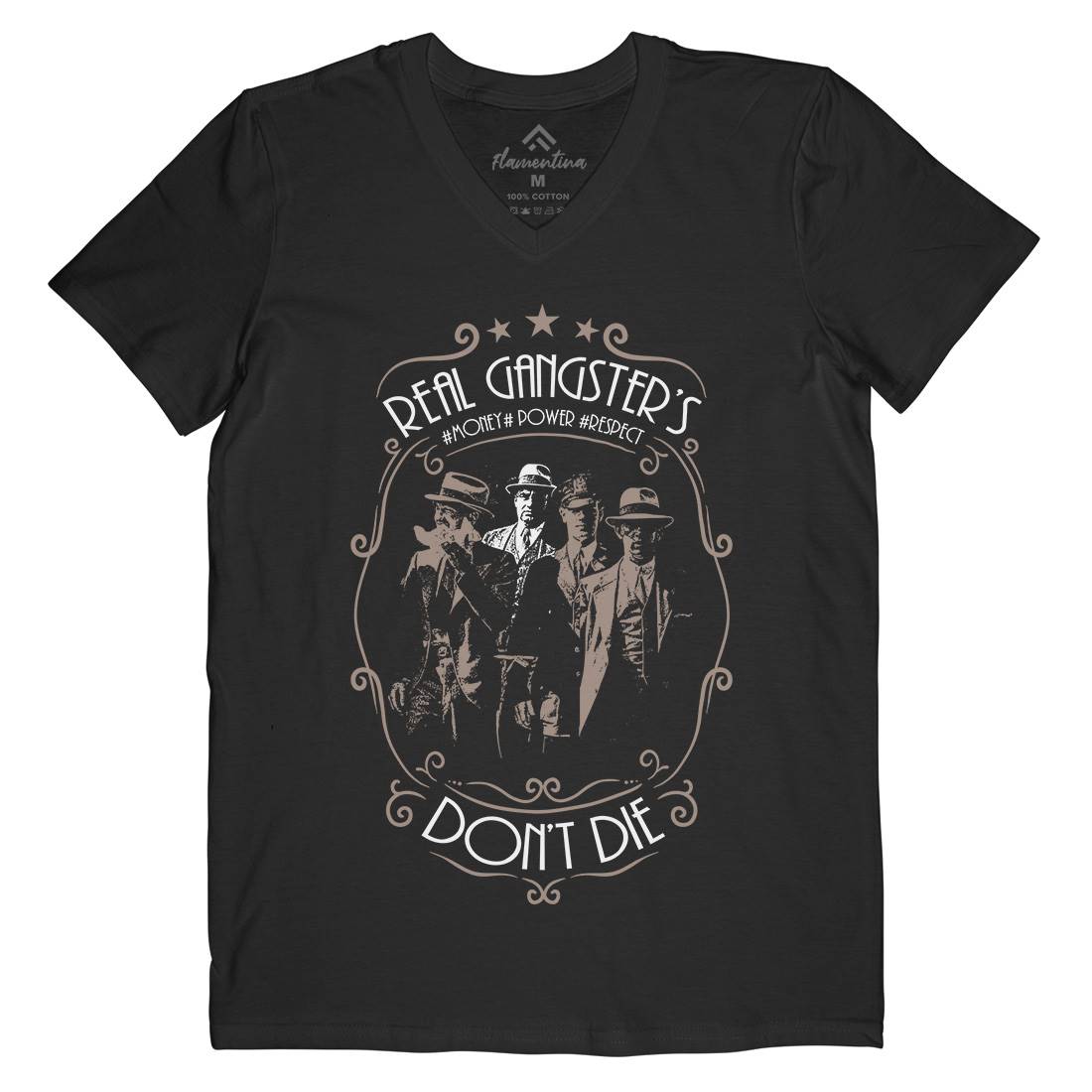 Real Gangster&#39;s Don&#39;t Die Mens Organic V-Neck T-Shirt Retro C972