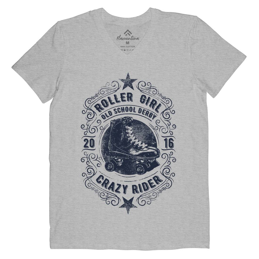 Roller Girl Mens V-Neck T-Shirt Skate C973