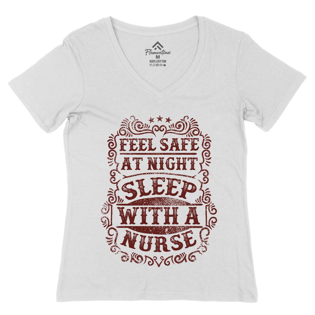Sleep With Nurse Womens Organic V-Neck T-Shirt Work C977