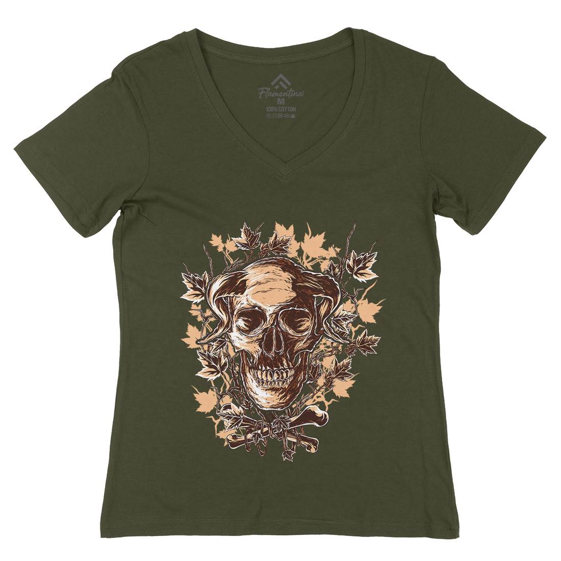 The Horned One Womens Organic V-Neck T-Shirt Horror C986