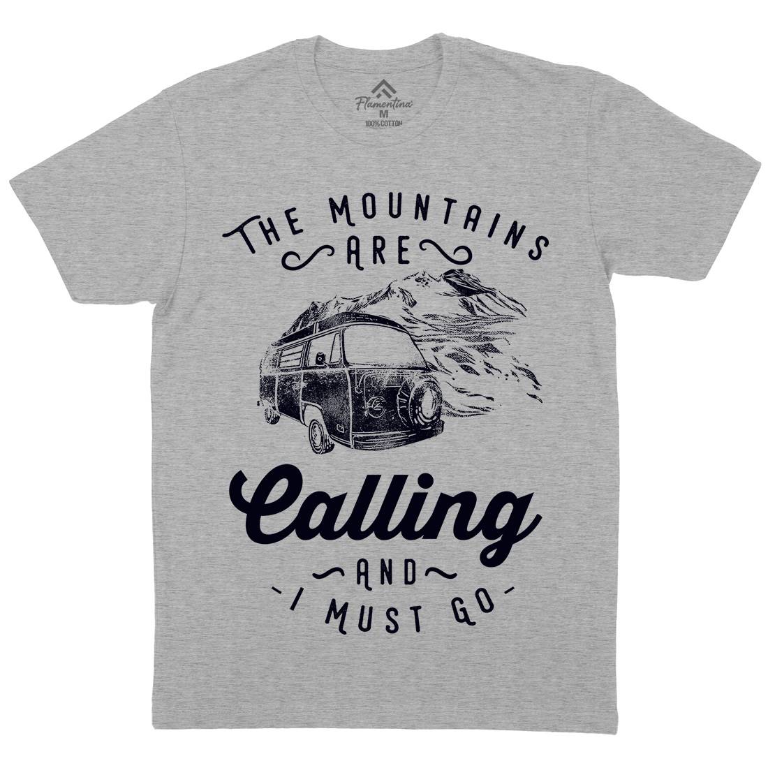 The Mountains Are Calling Mens Organic Crew Neck T-Shirt Nature C988