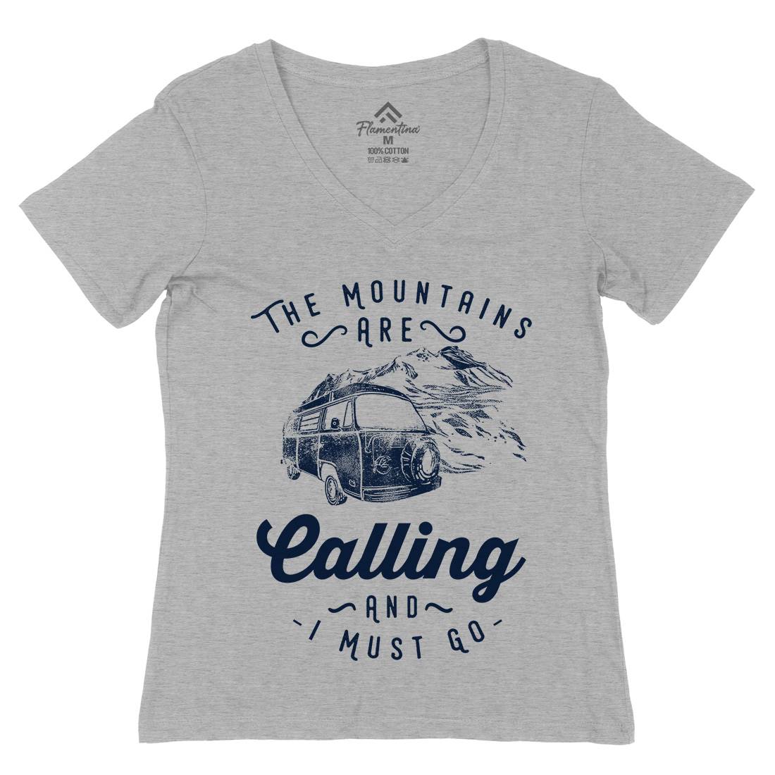 The Mountains Are Calling Womens Organic V-Neck T-Shirt Nature C988