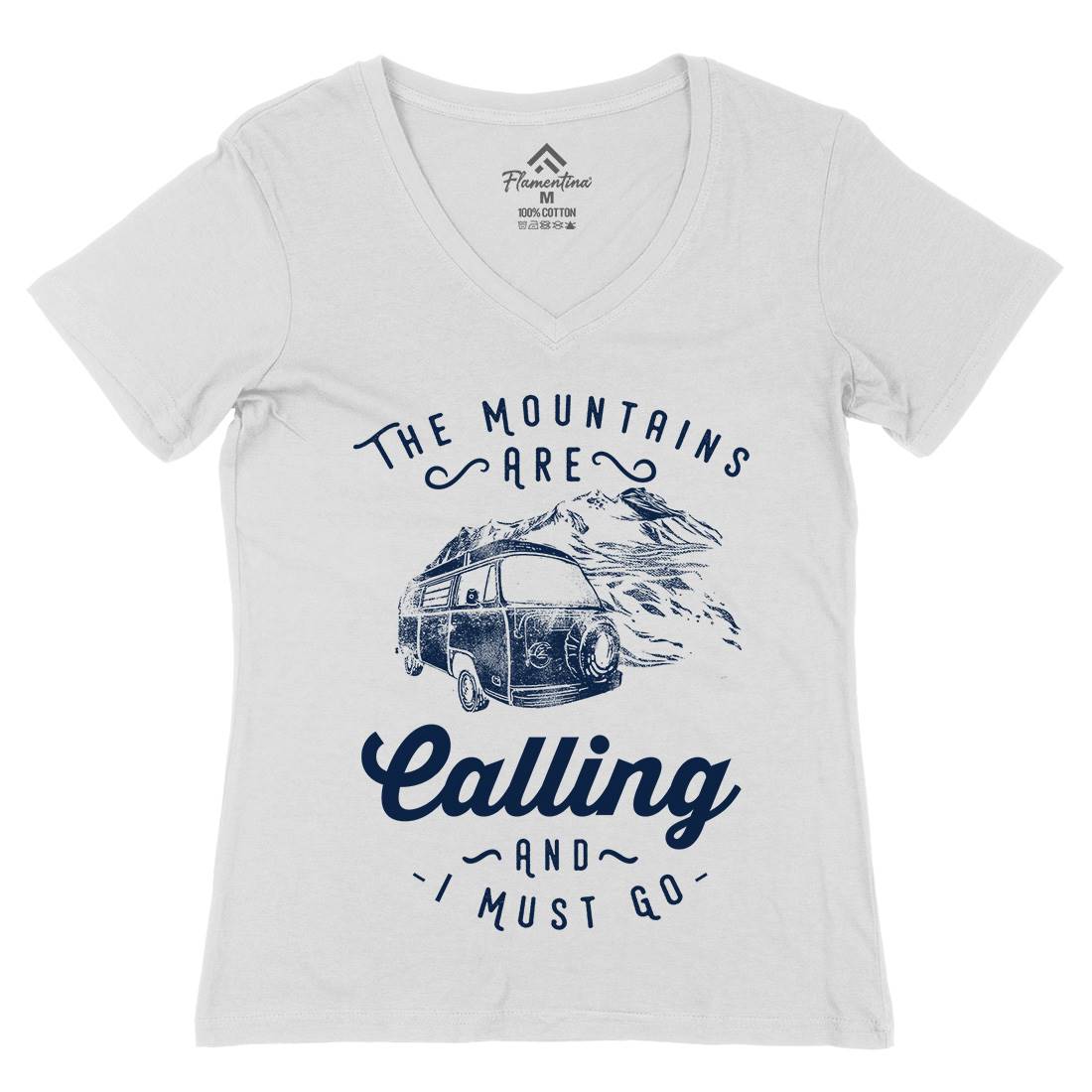 The Mountains Are Calling Womens Organic V-Neck T-Shirt Nature C988