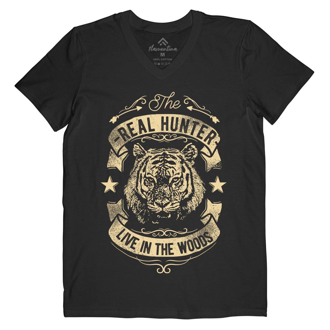 The Real Hunter Live In The Woods Mens Organic V-Neck T-Shirt Nature C989