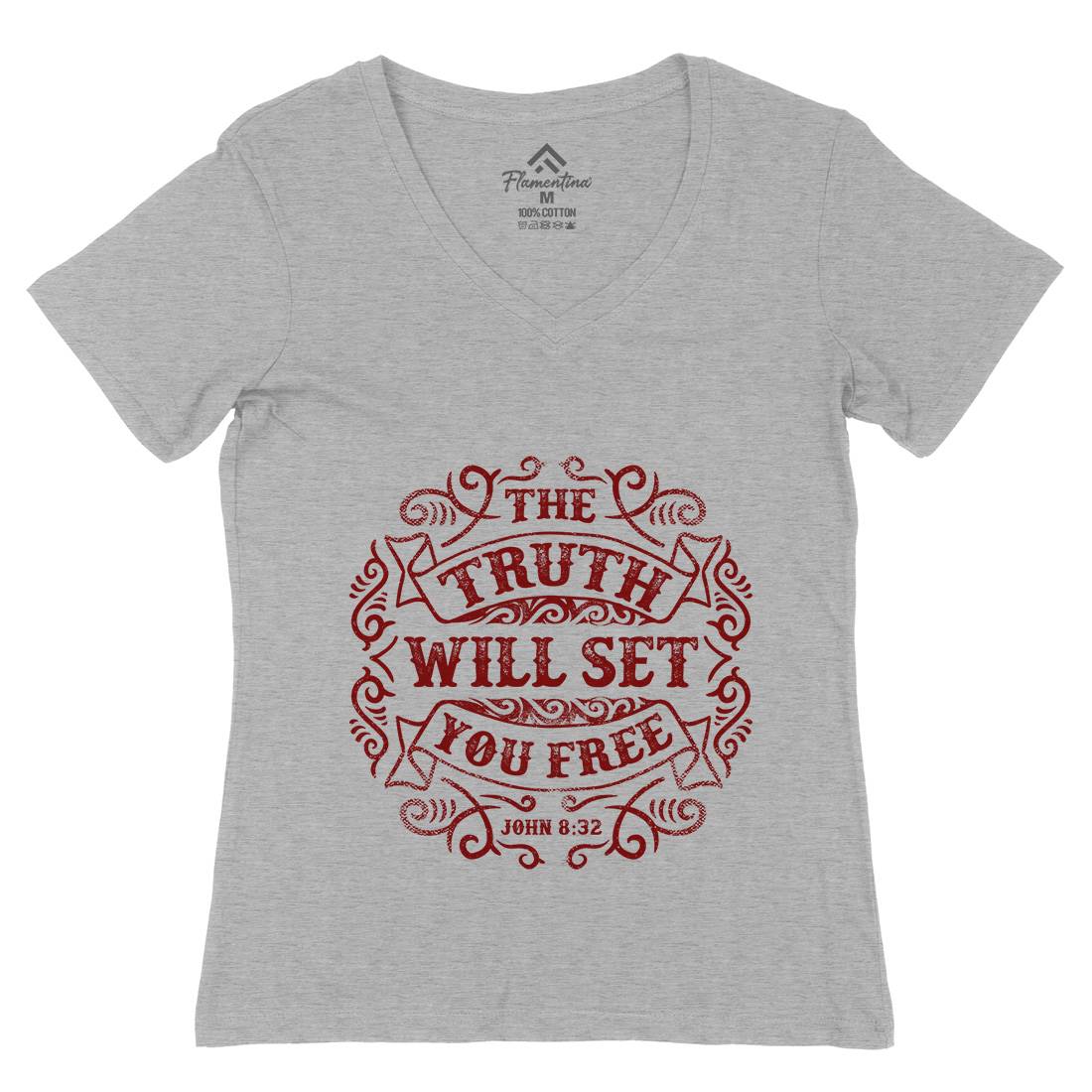 The Truth Will Set You Free Womens Organic V-Neck T-Shirt Religion C990