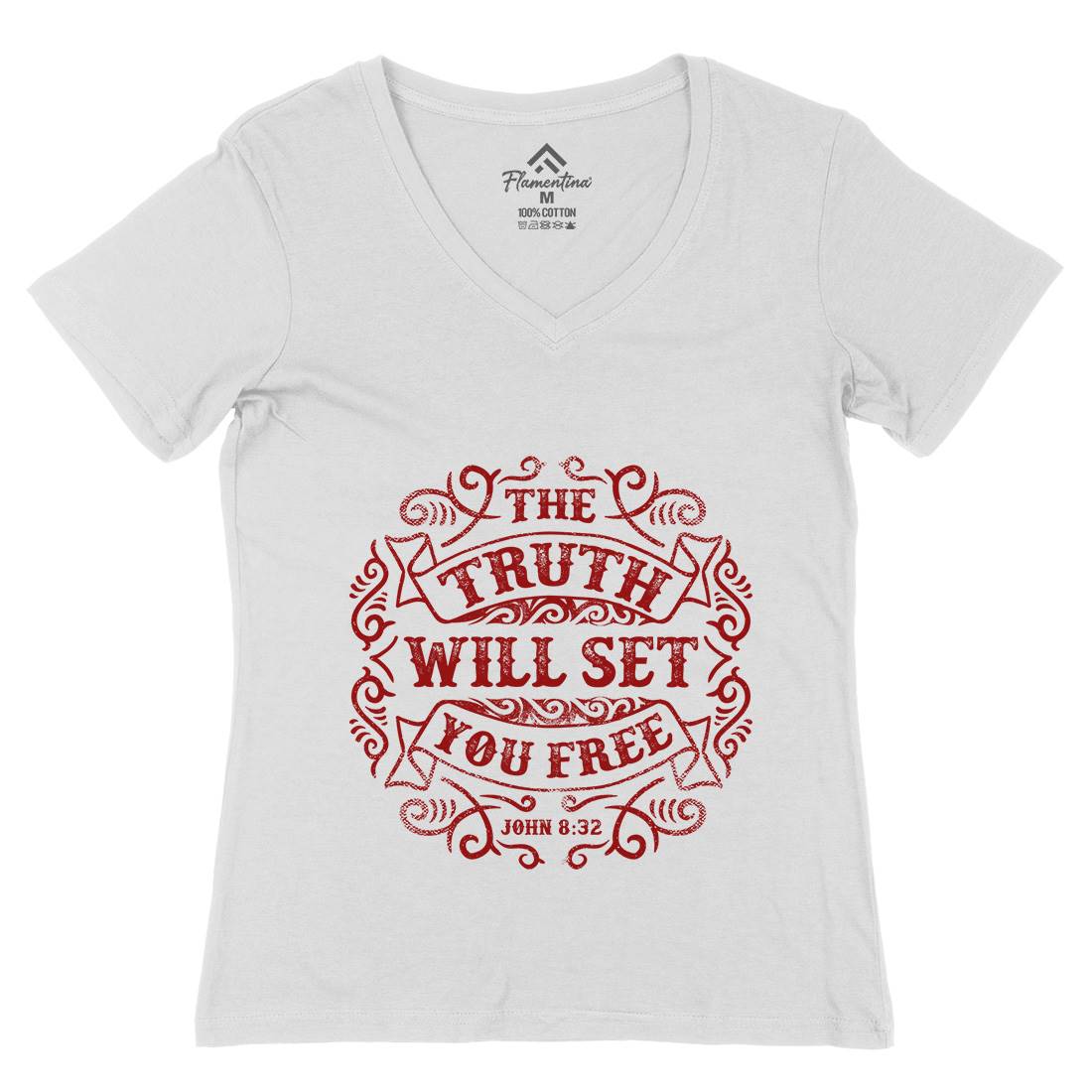 The Truth Will Set You Free Womens Organic V-Neck T-Shirt Religion C990