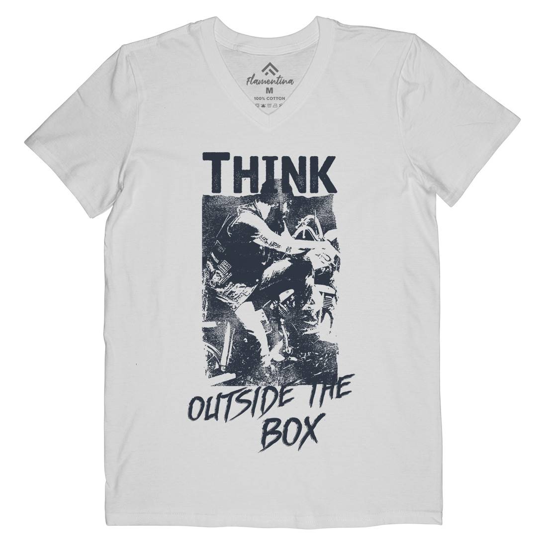 Think Outside The Box Mens Organic V-Neck T-Shirt Motorcycles C991