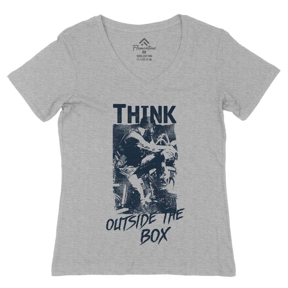 Think Outside The Box Womens Organic V-Neck T-Shirt Motorcycles C991
