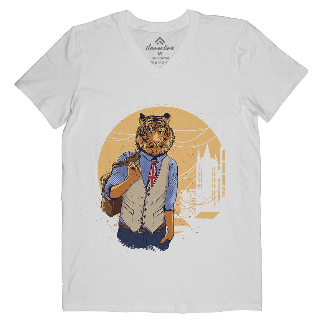 Tiger Mens V-Neck T-Shirt Animals C992