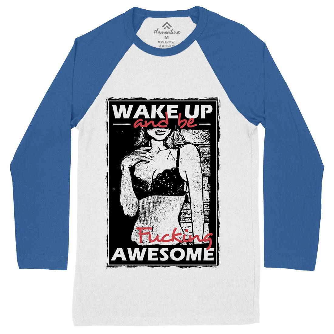Wake Up And Be Awesome Mens Long Sleeve Baseball T-Shirt Gym C993