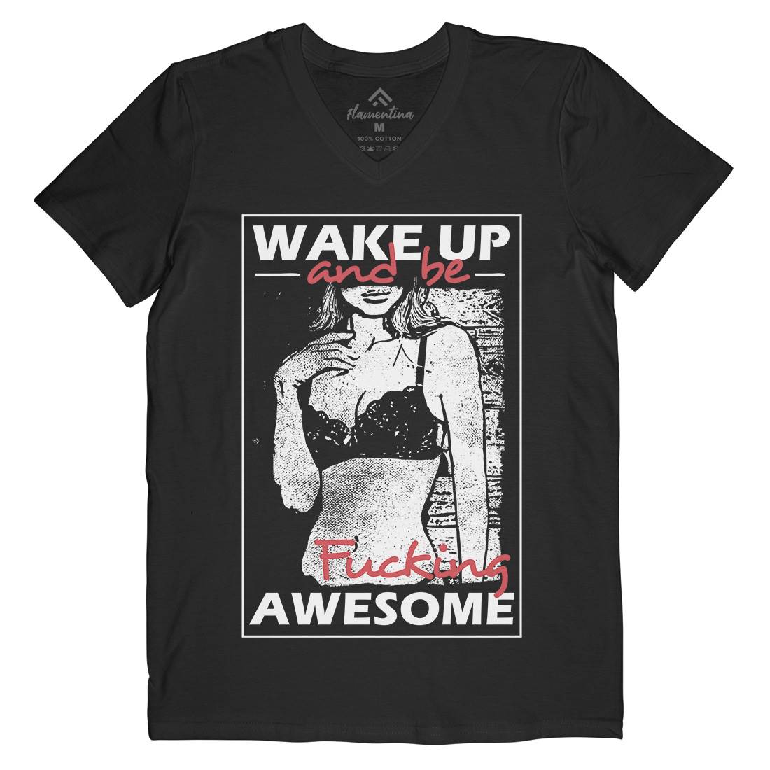 Wake Up And Be Awesome Mens Organic V-Neck T-Shirt Gym C993