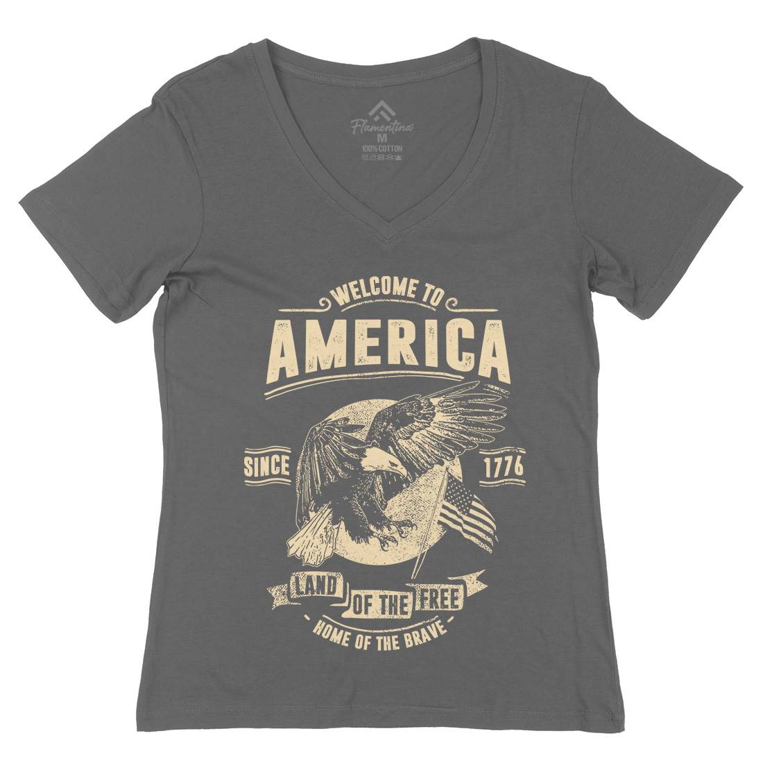 Welcome To America Womens Organic V-Neck T-Shirt American C994