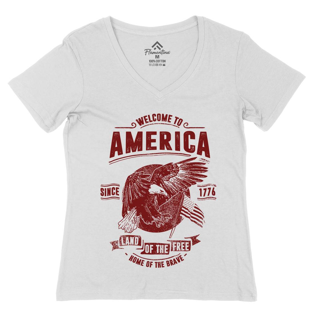 Welcome To America Womens Organic V-Neck T-Shirt American C994