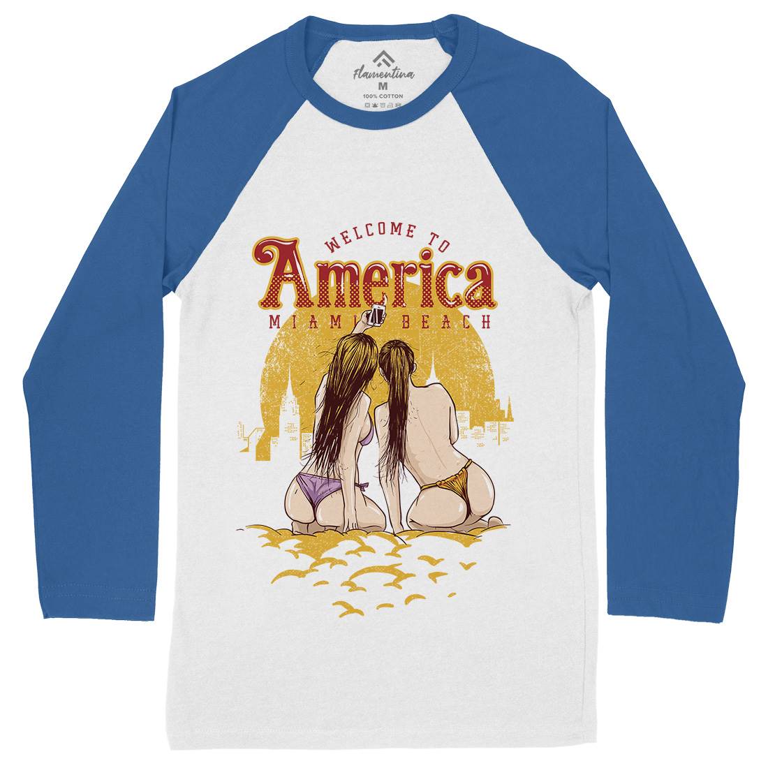 Welcome To America Mens Long Sleeve Baseball T-Shirt American C995