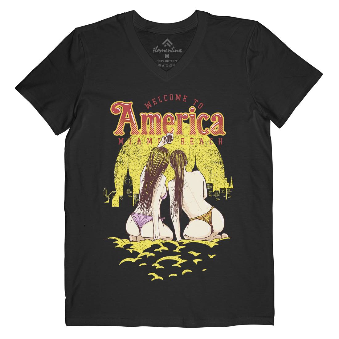 Welcome To America Mens V-Neck T-Shirt American C995