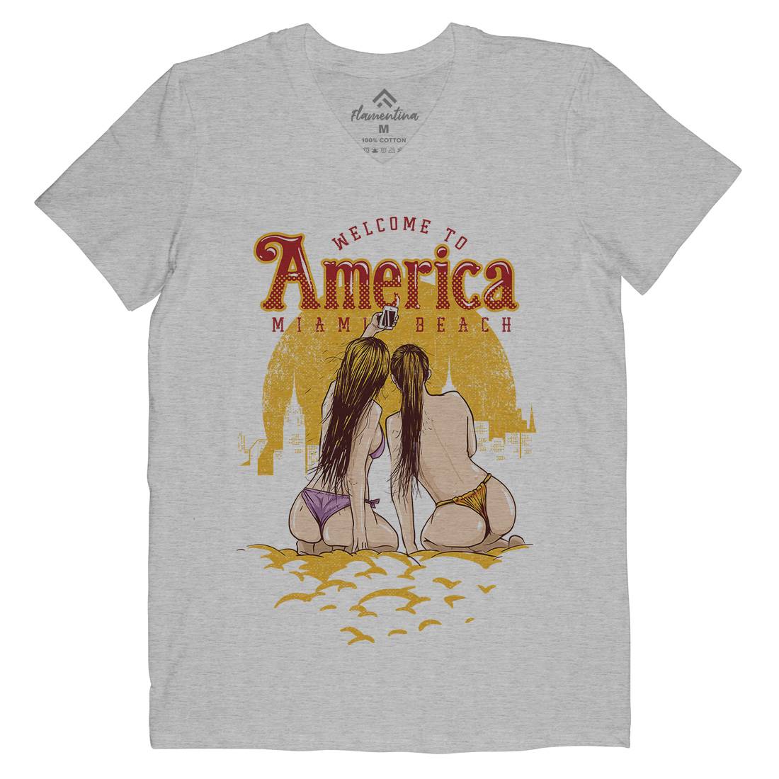 Welcome To America Mens Organic V-Neck T-Shirt American C995