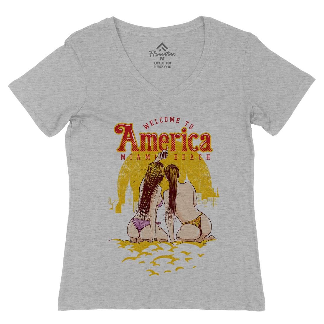 Welcome To America Womens Organic V-Neck T-Shirt American C995