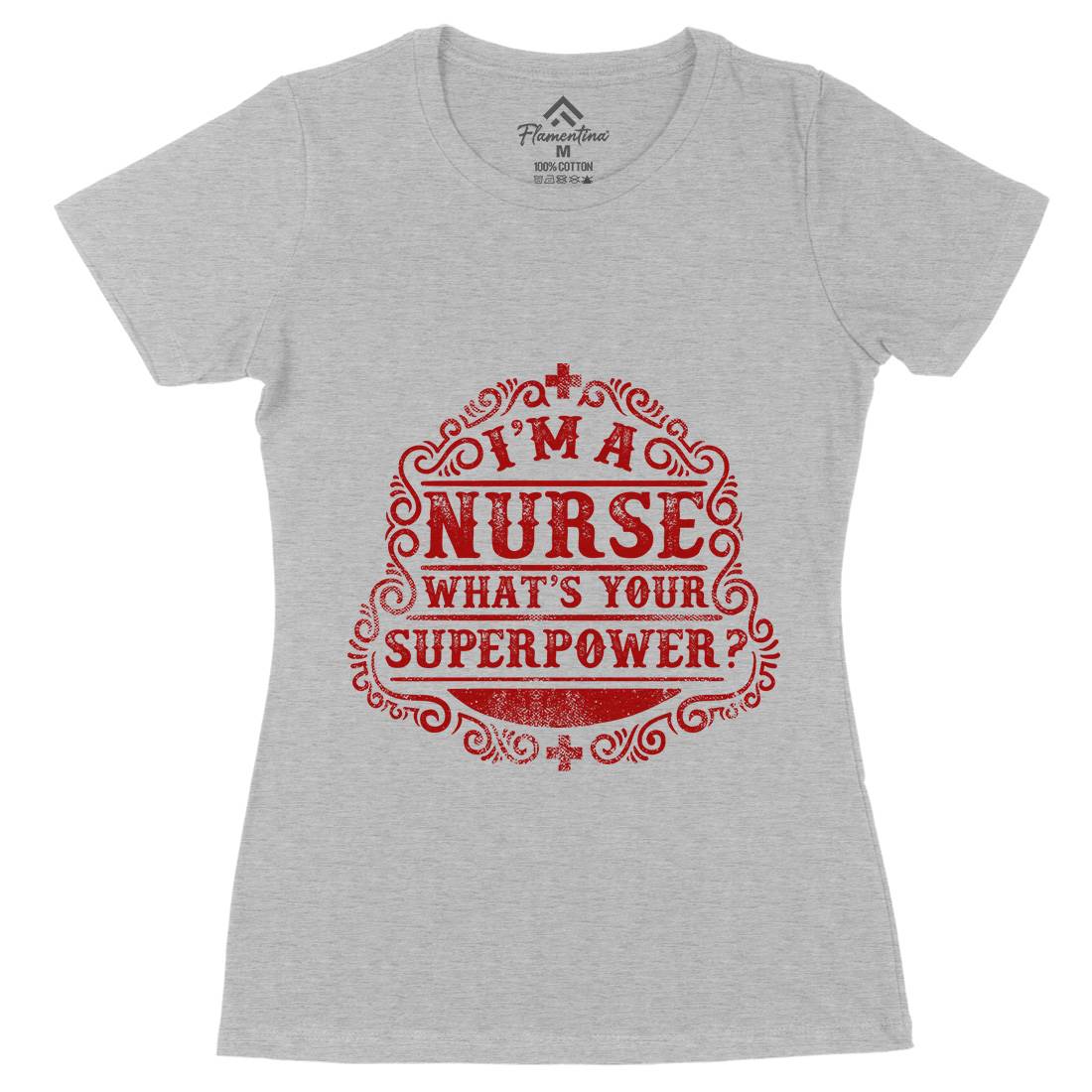 What&#39;s Your Superpower Womens Organic Crew Neck T-Shirt Work C996