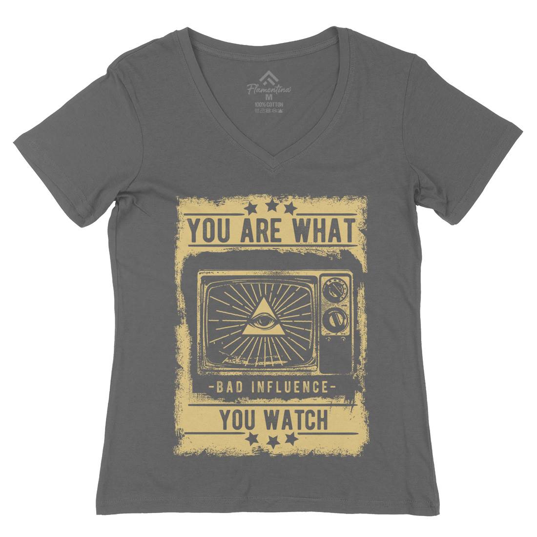You Are What You Watch Womens Organic V-Neck T-Shirt Illuminati C997