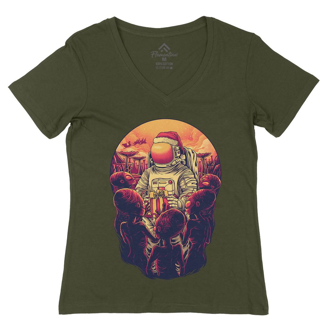 Alien Planet Womens Organic V-Neck T-Shirt Space D002