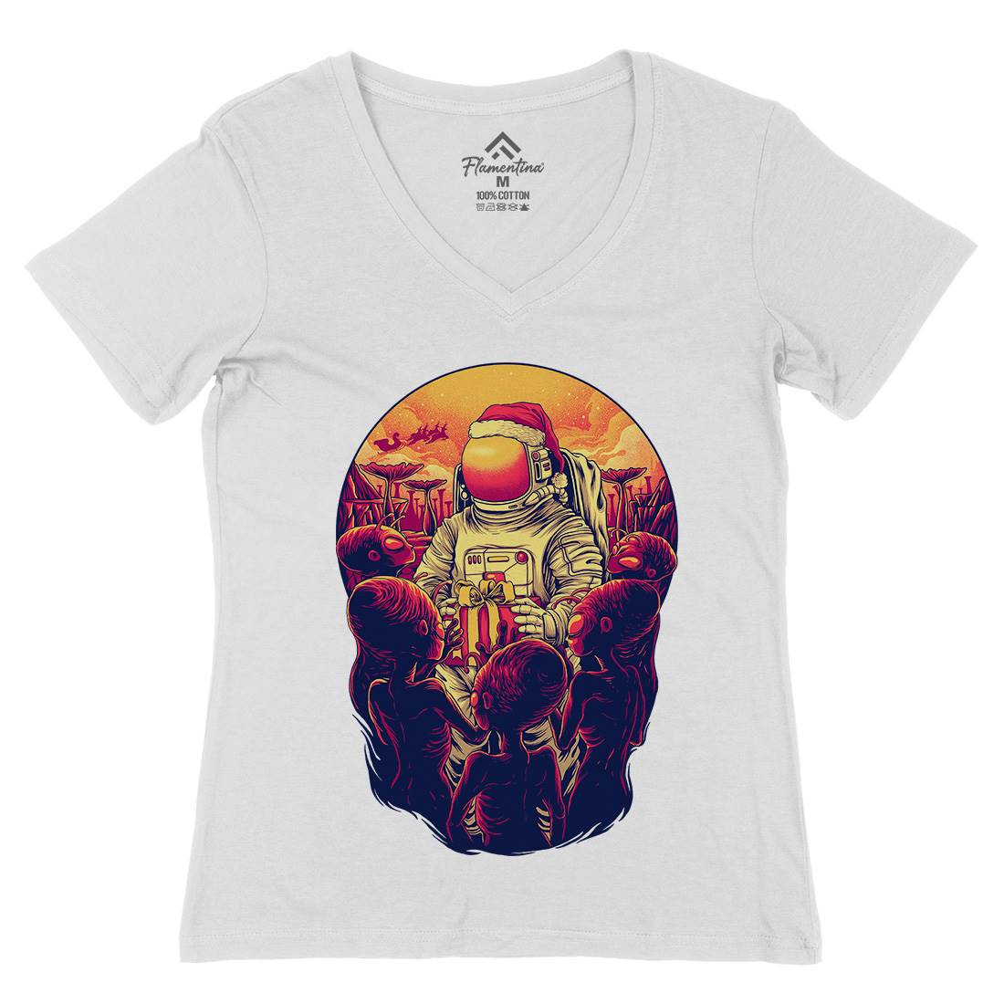Alien Planet Womens Organic V-Neck T-Shirt Space D002