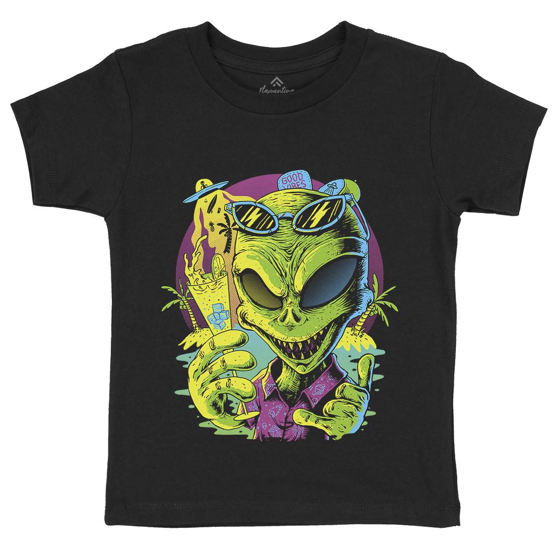 Alien Summer Vibes Kids Organic Crew Neck T-Shirt Holiday D003