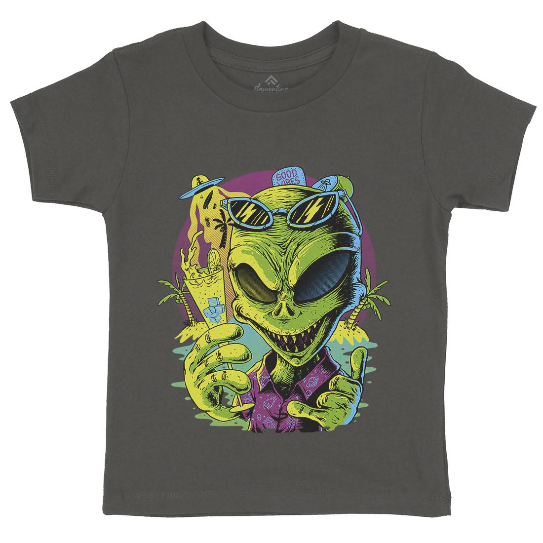 Alien Summer Vibes Kids Organic Crew Neck T-Shirt Holiday D003