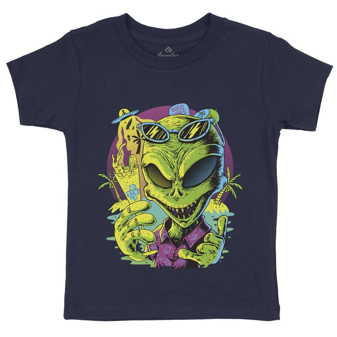 Alien Summer Vibes Kids Crew Neck T-Shirt Holiday D003