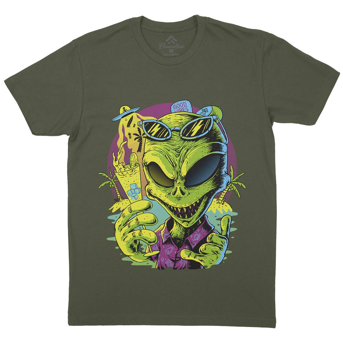Alien Summer Vibes Mens Crew Neck T-Shirt Holiday D003