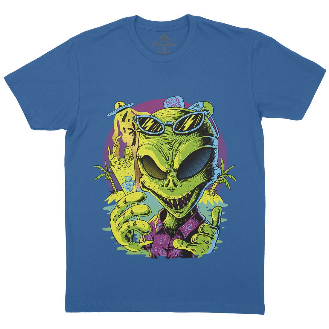 Alien Summer Vibes Mens Organic Crew Neck T-Shirt Holiday D003