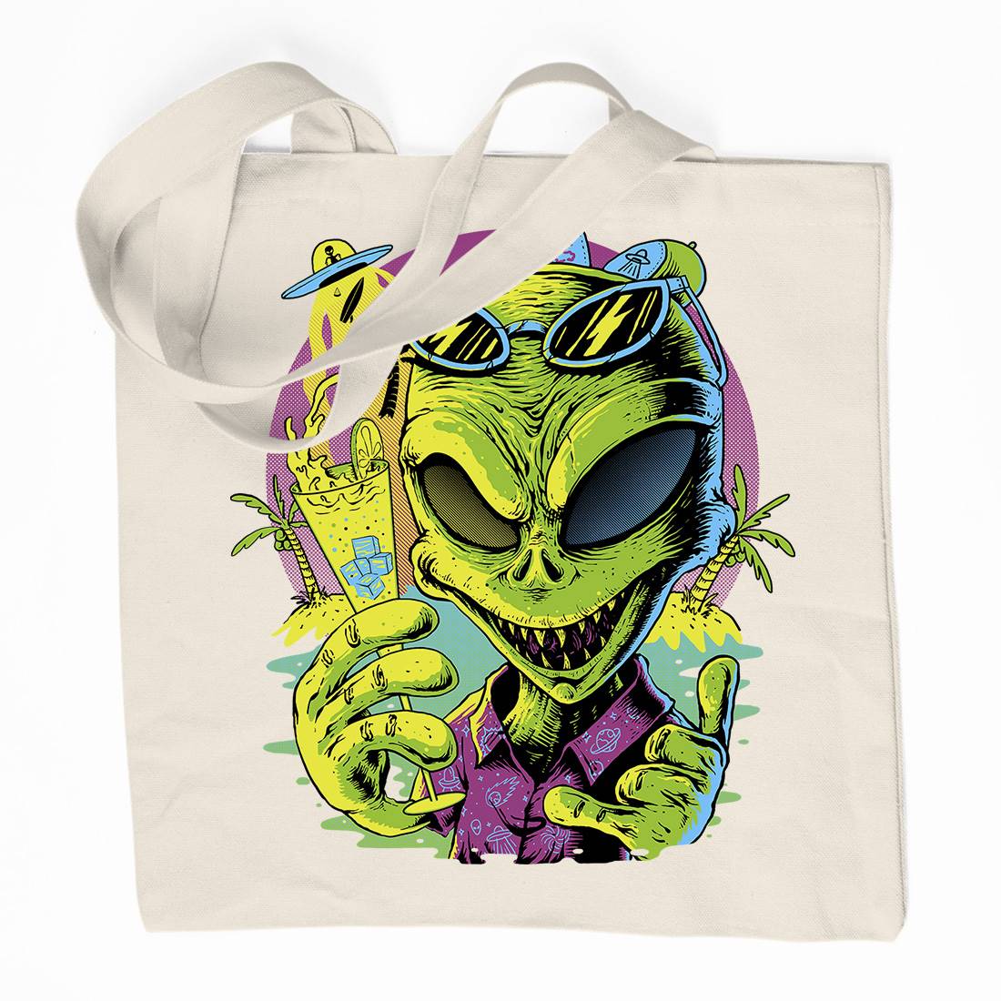 Alien Summer Vibes Organic Premium Cotton Tote Bag Holiday D003