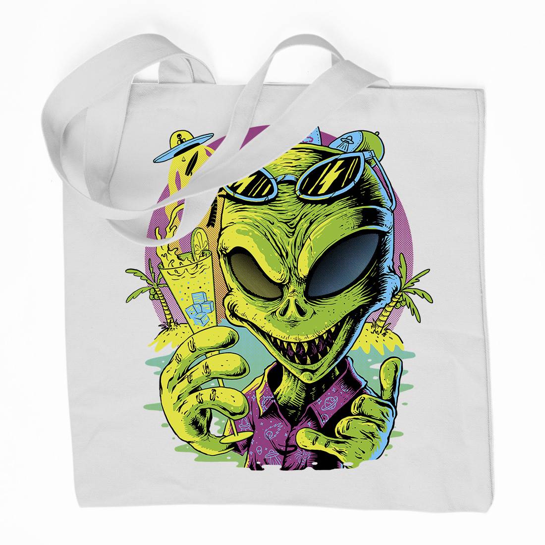 Alien Summer Vibes Organic Premium Cotton Tote Bag Holiday D003