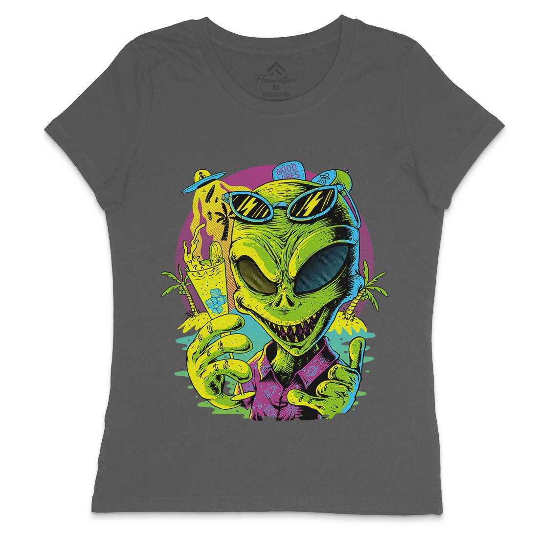 Alien Summer Vibes Womens Crew Neck T-Shirt Holiday D003