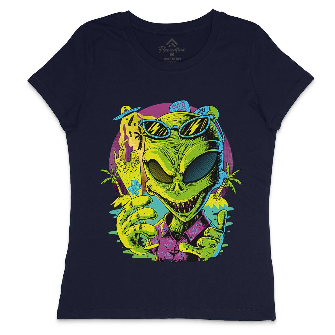 Alien Summer Vibes Womens Crew Neck T-Shirt Holiday D003