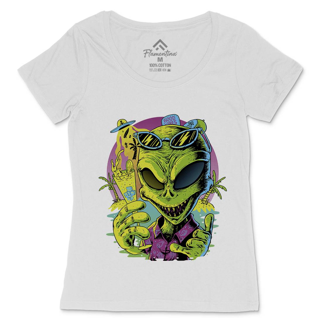 Alien Summer Vibes Womens Scoop Neck T-Shirt Holiday D003