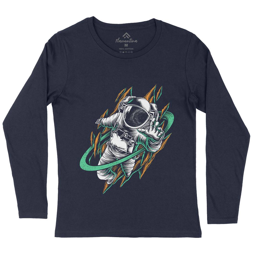 Astronaut Womens Long Sleeve T-Shirt Space D005