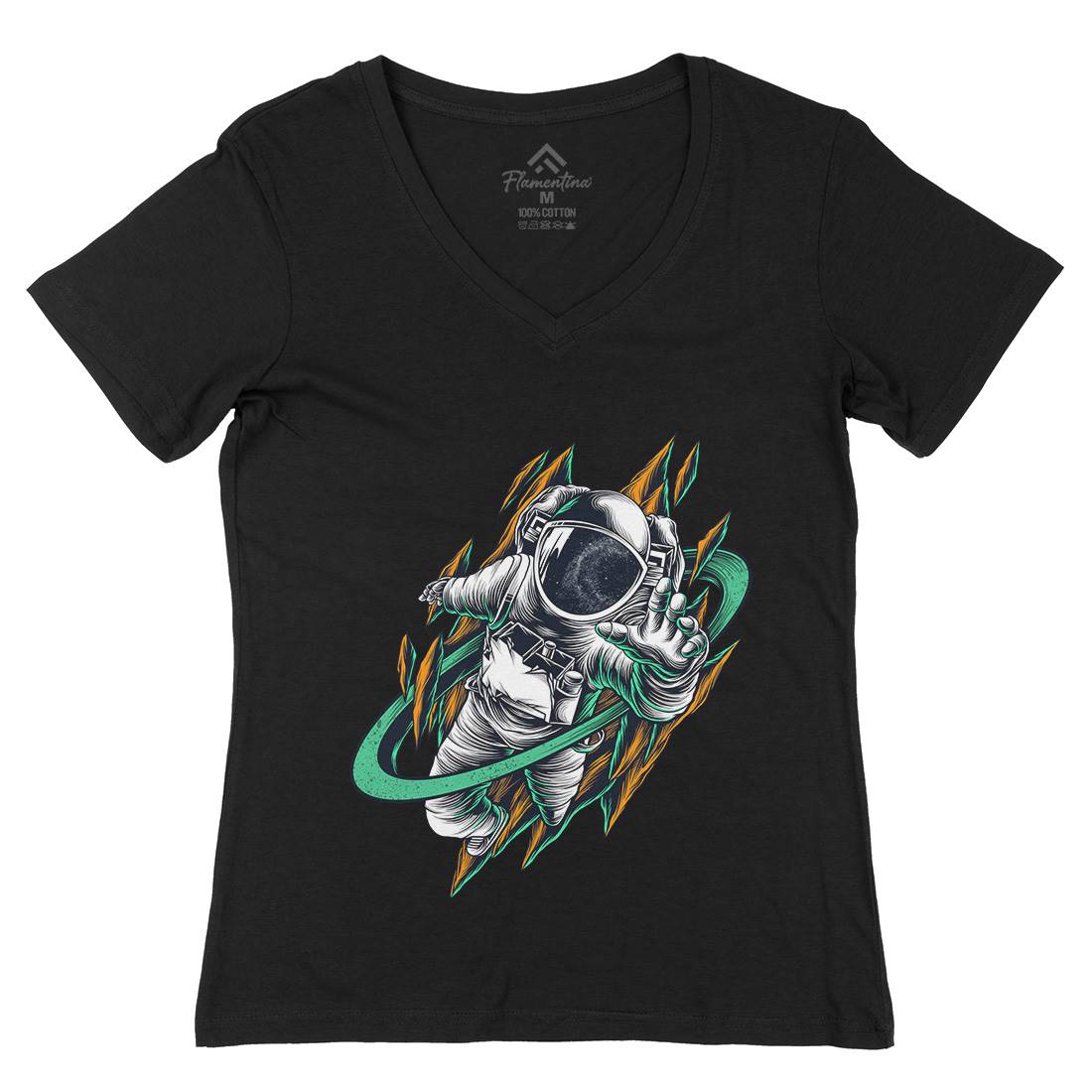 Astronaut Womens Organic V-Neck T-Shirt Space D005