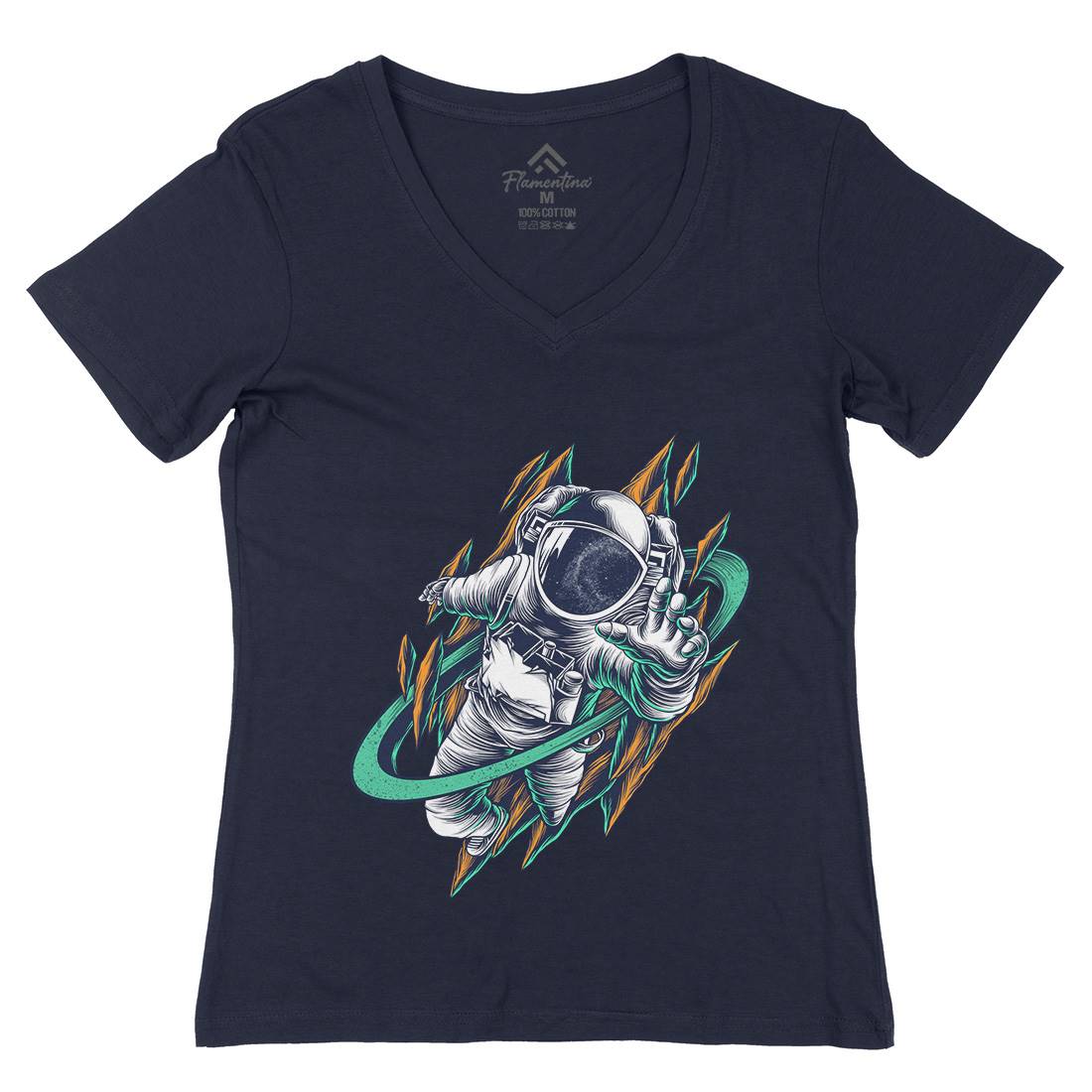 Astronaut Womens Organic V-Neck T-Shirt Space D005