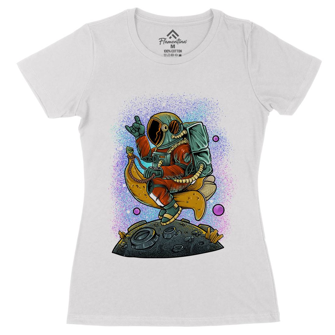 Astronaut Banana Womens Organic Crew Neck T-Shirt Space D006