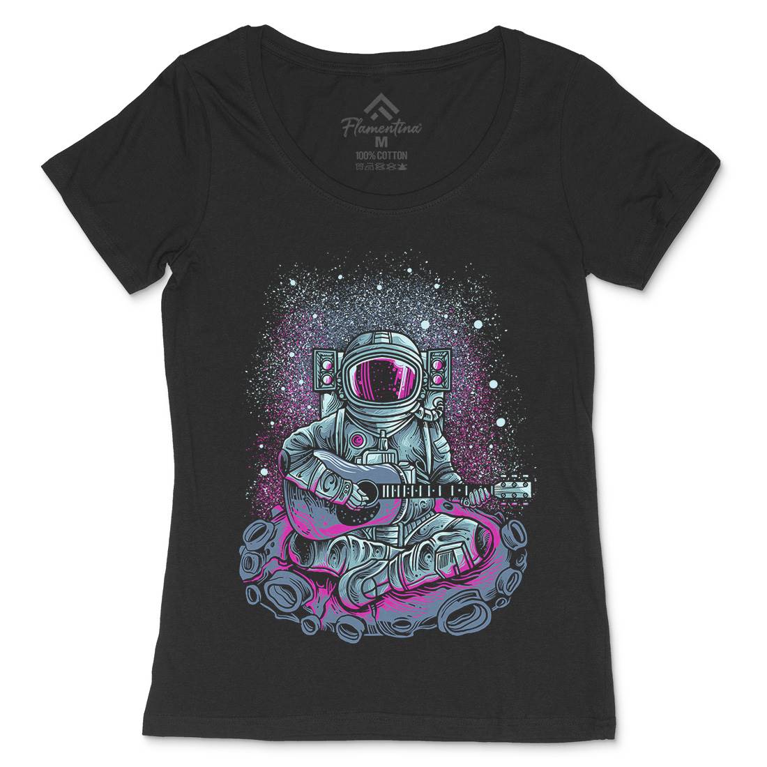 Astronaut Guitar Womens Scoop Neck T-Shirt Space D007