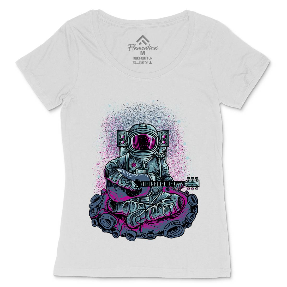 Astronaut Guitar Womens Scoop Neck T-Shirt Space D007