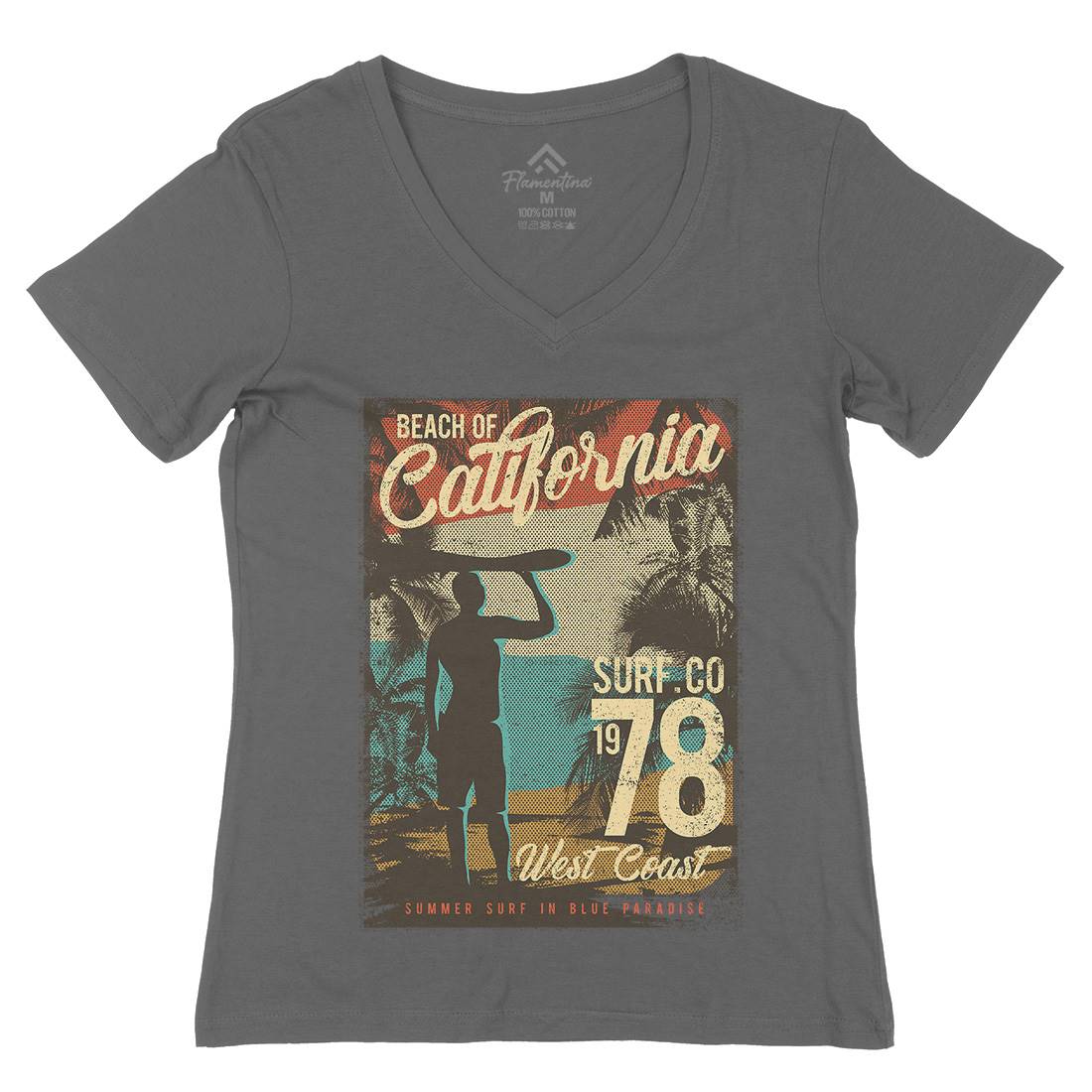 Beach Of California Womens Organic V-Neck T-Shirt Holiday D009