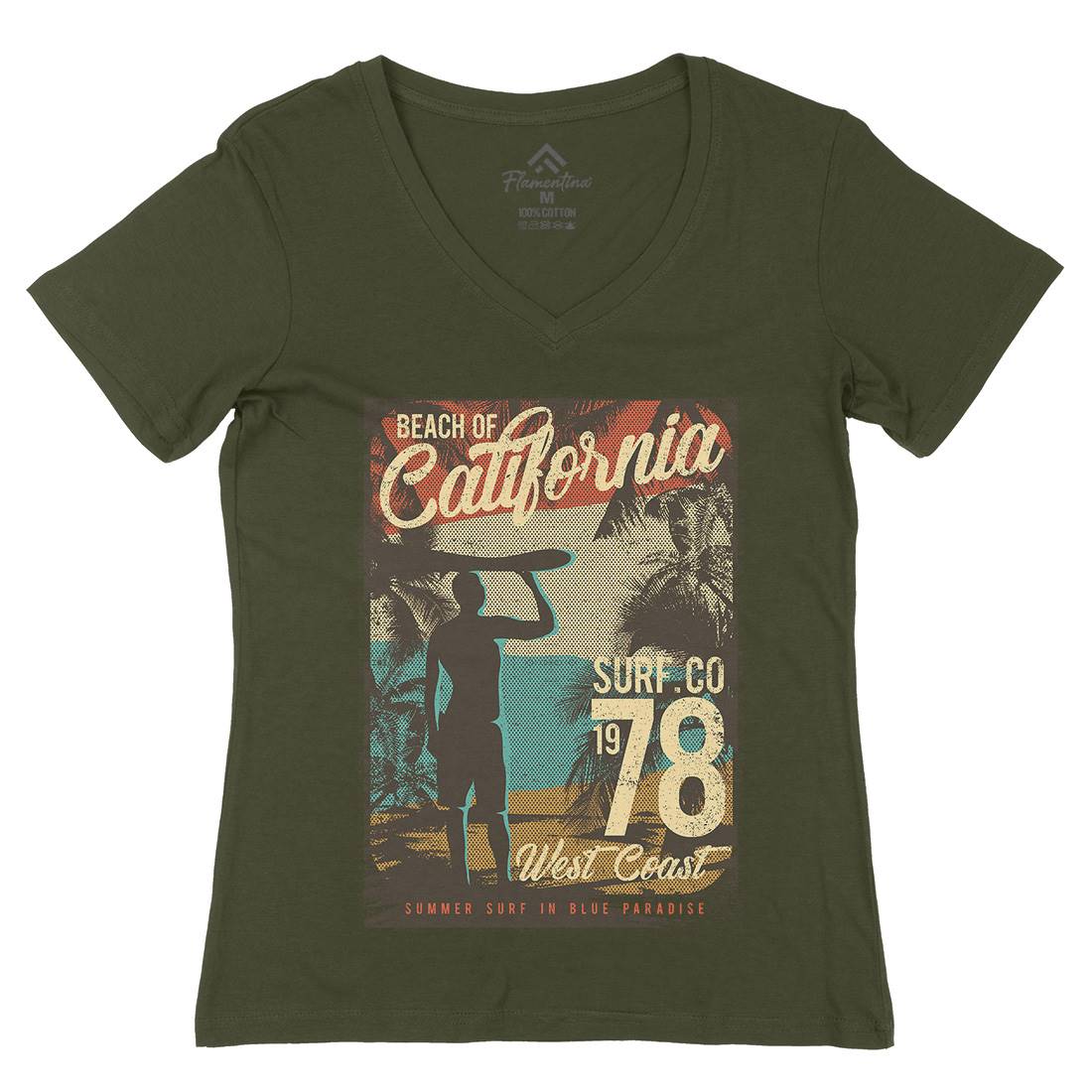 Beach Of California Womens Organic V-Neck T-Shirt Holiday D009