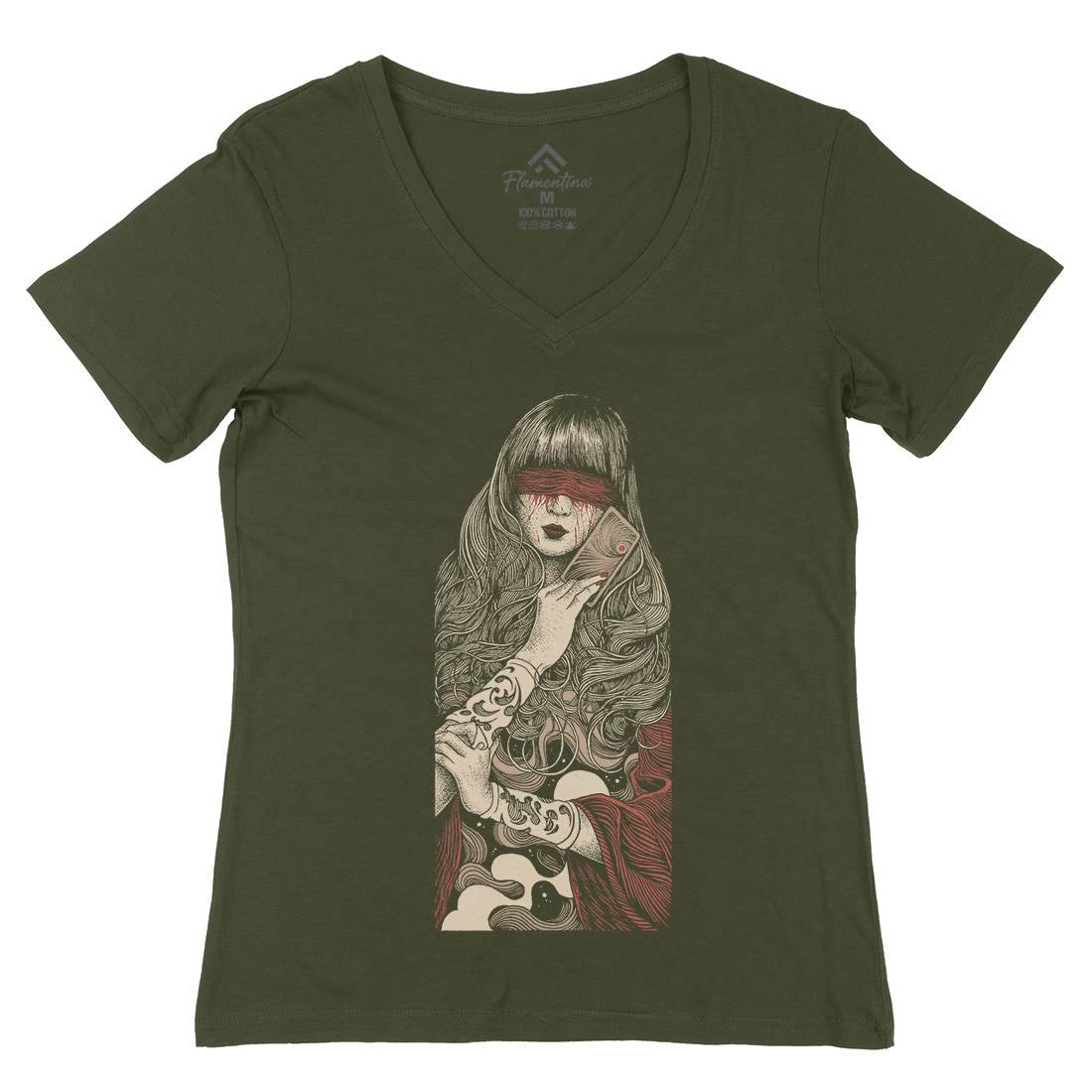 Blind Woman Womens Organic V-Neck T-Shirt Horror D012