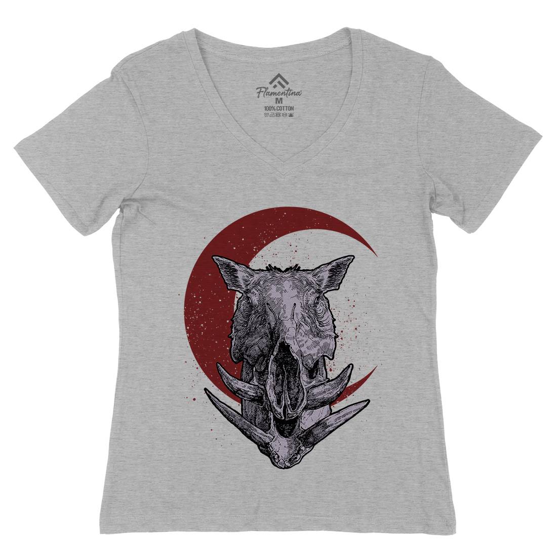 Boar Womens Organic V-Neck T-Shirt Horror D013