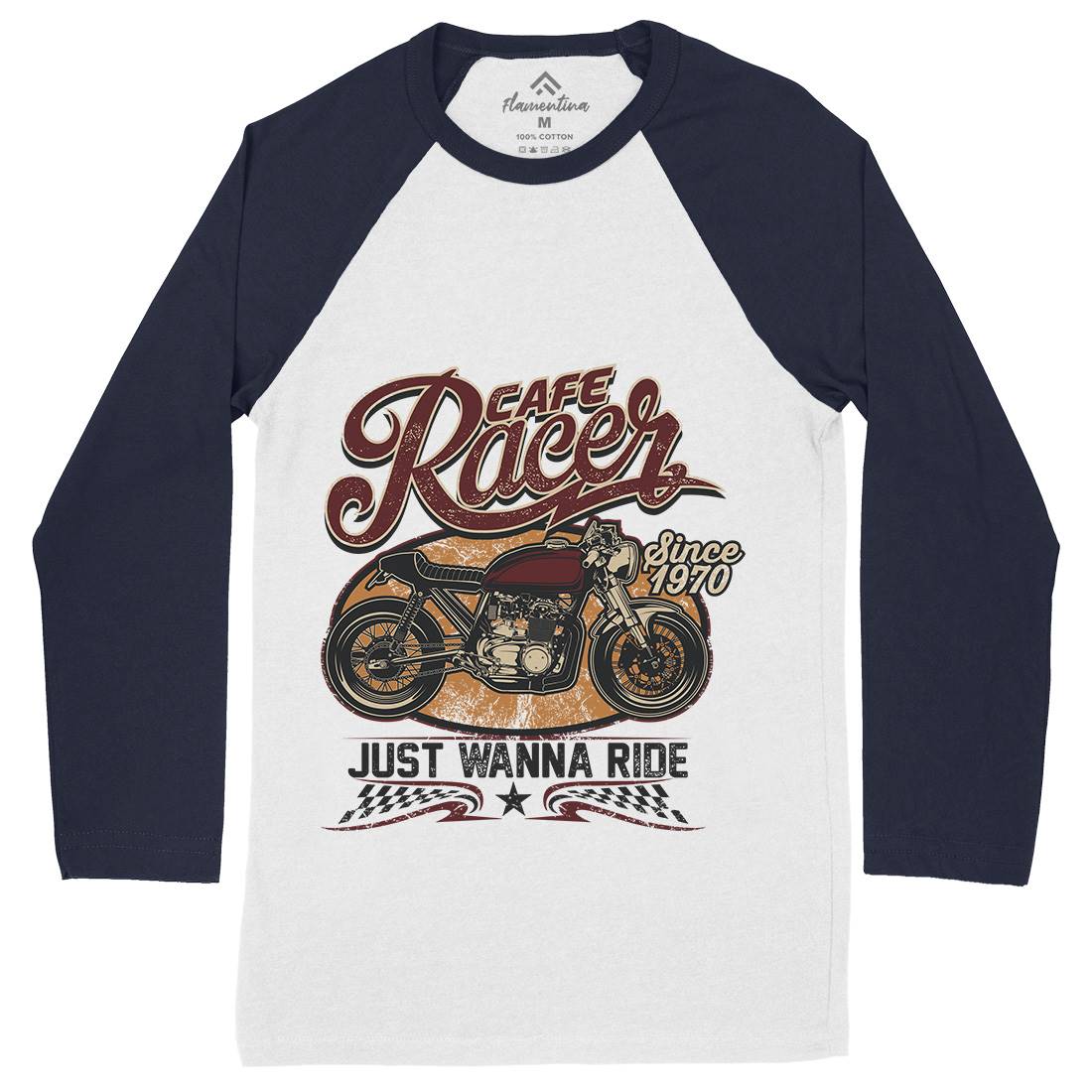 Cafe Racer Mens Long Sleeve Baseball T-Shirt Motorcycles D015
